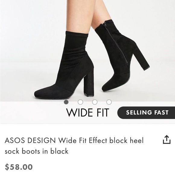 ASOS DESIGN Wide Fit Effect block heel sock boots in black - Picture 7 of 7